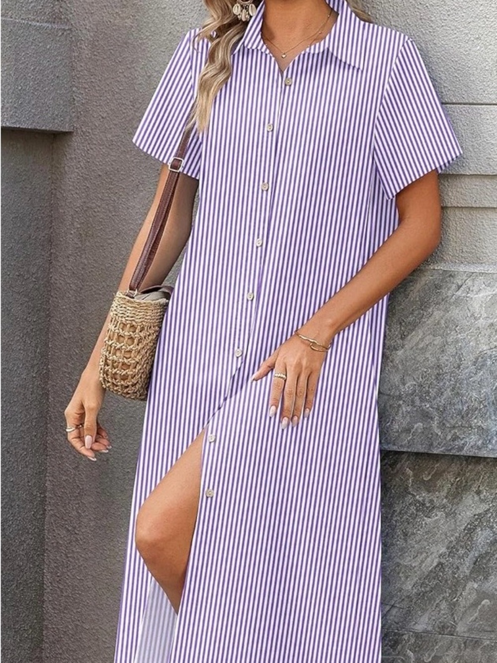 zeagoo Lavender & White Striped Button-Front Swim Coverup - Picture 2 of 10